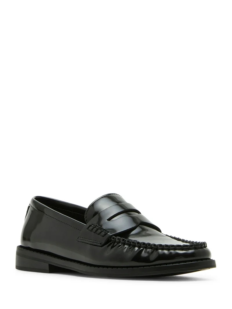 Preppy Madden Girl Women's Prep Slide On Loafer With Pleated Toe Patent Black